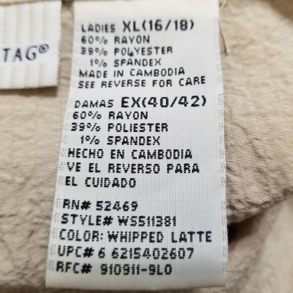 White Stage Beige Crinkle Blouse Button Up 3/4 Cuffed Sleeves Size XL (16-18) - Picture 9 of 10